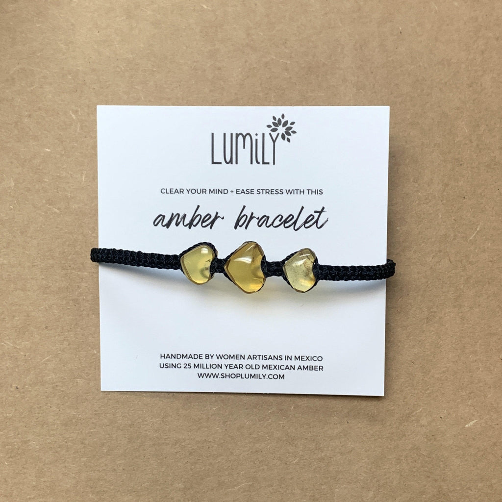 Erika Triple Amber Macrame Pull String Bracelet - Mexico Bracelets La Vie Bien Erika Triple Amber Macrame Pull String Bracelet - Mexico