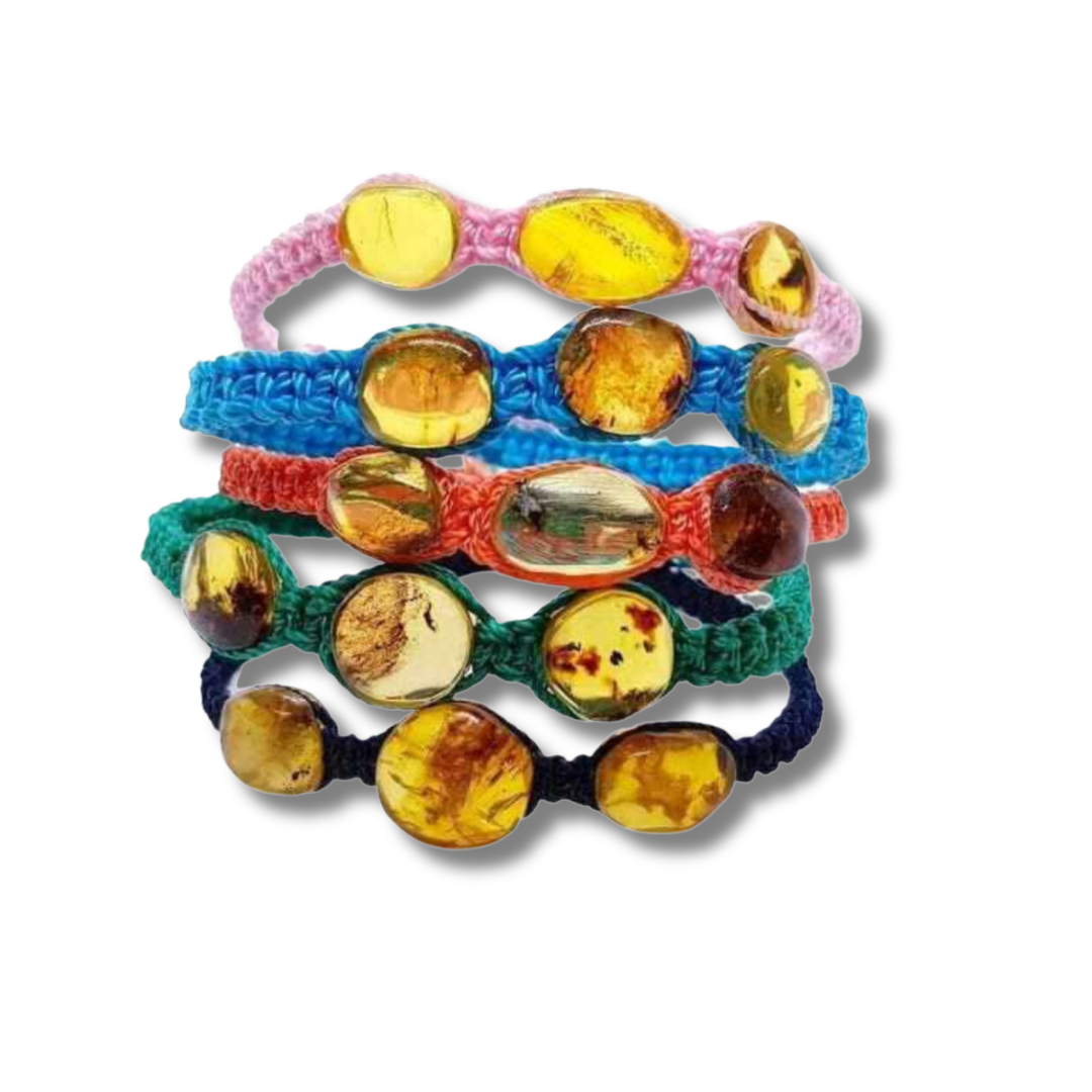 Erika Triple Amber Macrame Pull String Bracelet - Mexico Bracelets La Vie Bien Erika Triple Amber Macrame Pull String Bracelet - Mexico