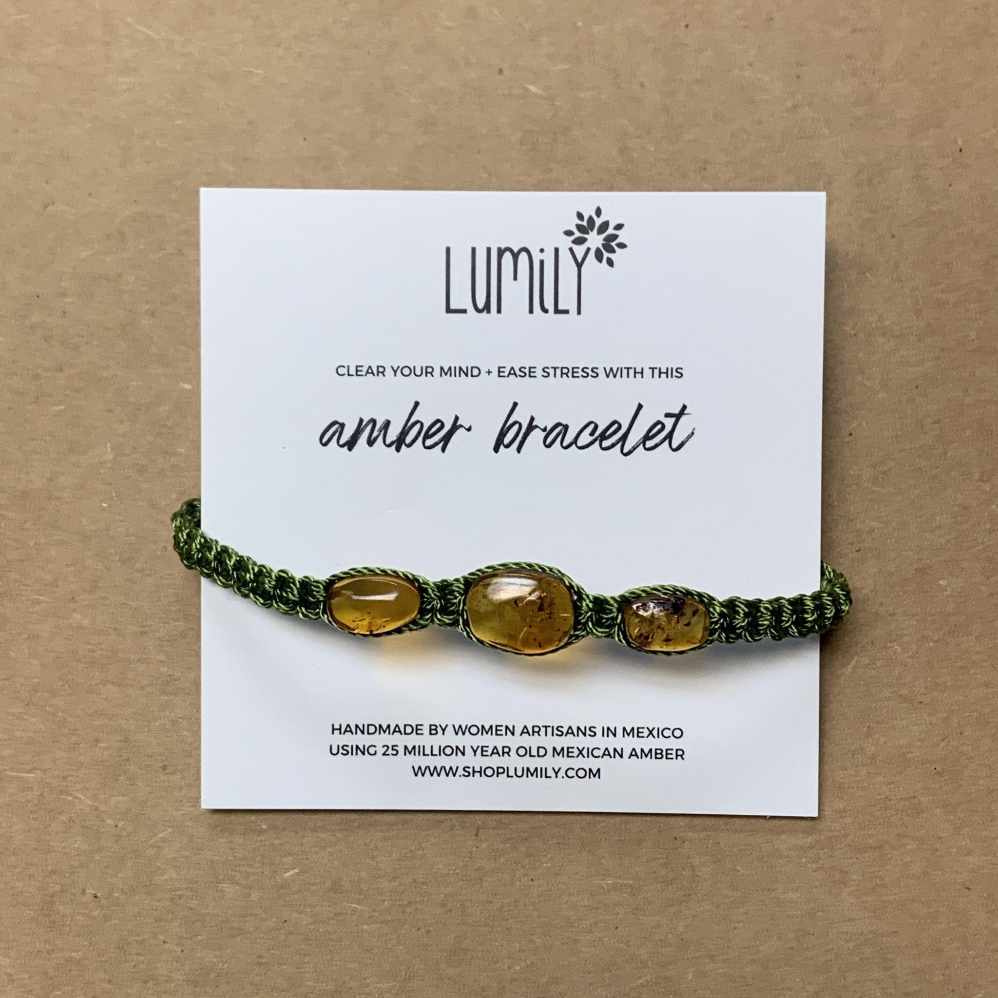 Erika Triple Amber Macrame Pull String Bracelet - Mexico Bracelets La Vie Bien Erika Triple Amber Macrame Pull String Bracelet - Mexico