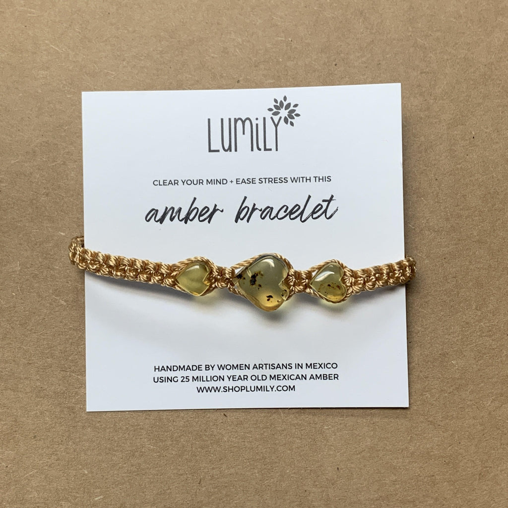 Erika Triple Amber Macrame Pull String Bracelet - Mexico Bracelets La Vie Bien Erika Triple Amber Macrame Pull String Bracelet - Mexico