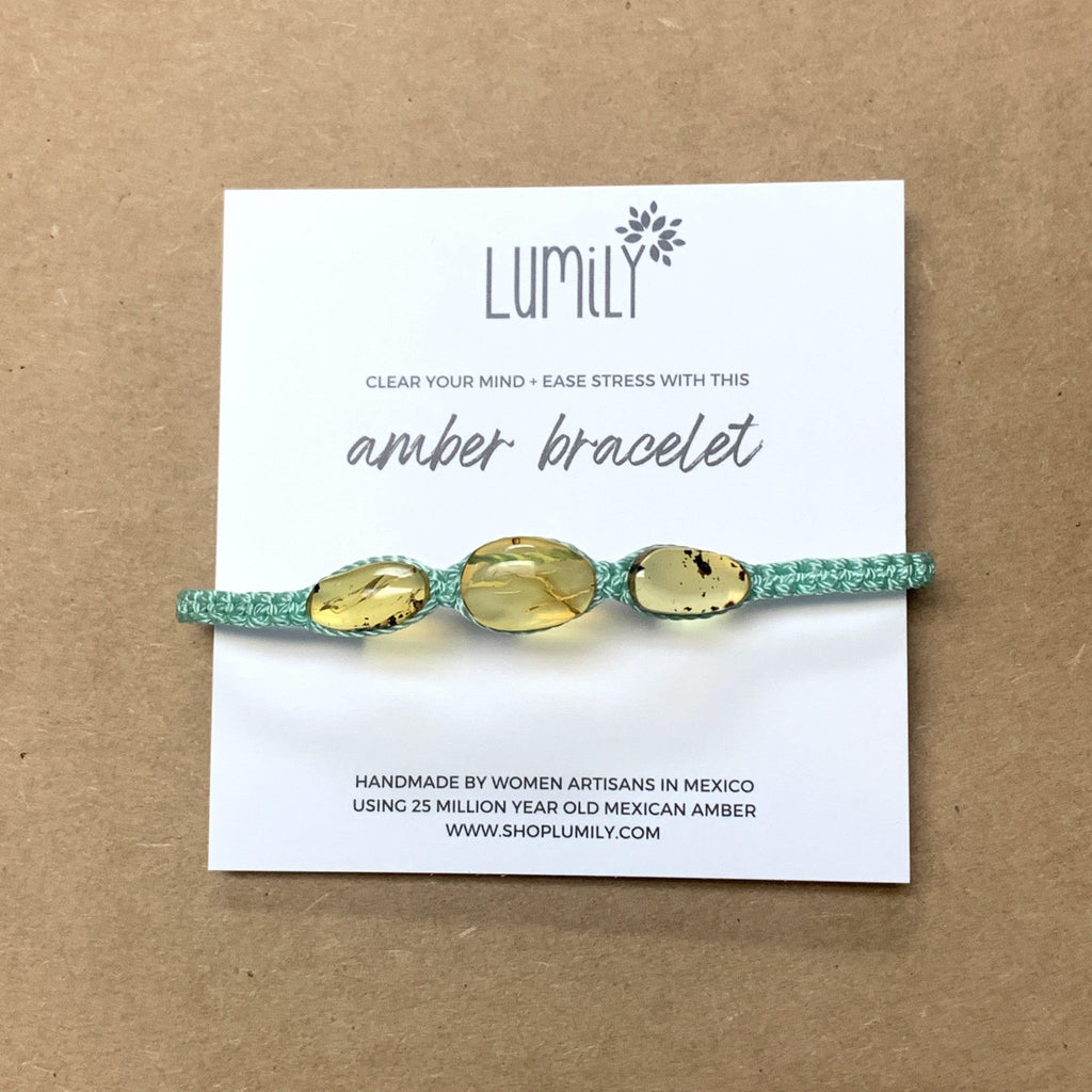 Erika Triple Amber Macrame Pull String Bracelet - Mexico Bracelets La Vie Bien Erika Triple Amber Macrame Pull String Bracelet - Mexico