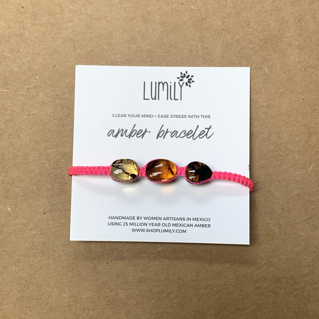 Erika Triple Amber Macrame Pull String Bracelet - Mexico Bracelets La Vie Bien Erika Triple Amber Macrame Pull String Bracelet - Mexico