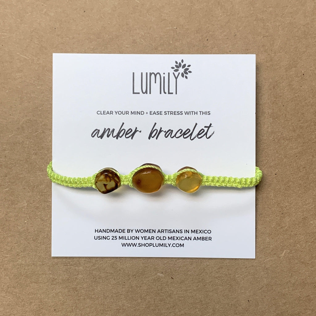 Erika Triple Amber Macrame Pull String Bracelet - Mexico Bracelets La Vie Bien Erika Triple Amber Macrame Pull String Bracelet - Mexico