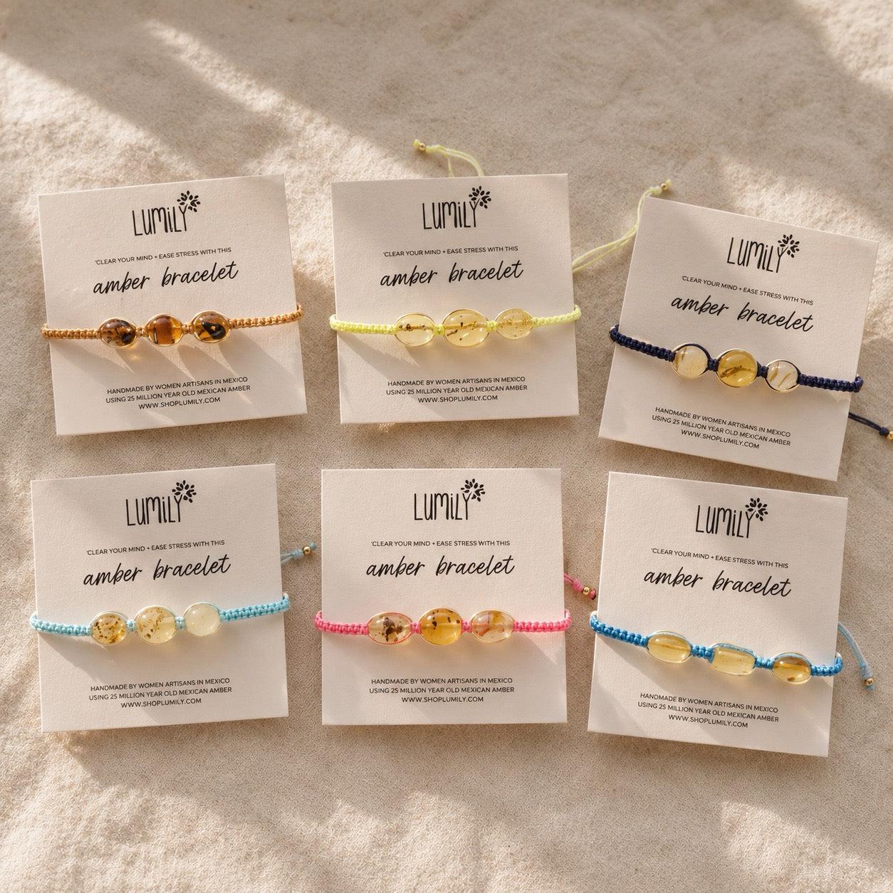 Erika Triple Amber Macrame Pull String Bracelet - Mexico Bracelets La Vie Bien Erika Triple Amber Macrame Pull String Bracelet - Mexico