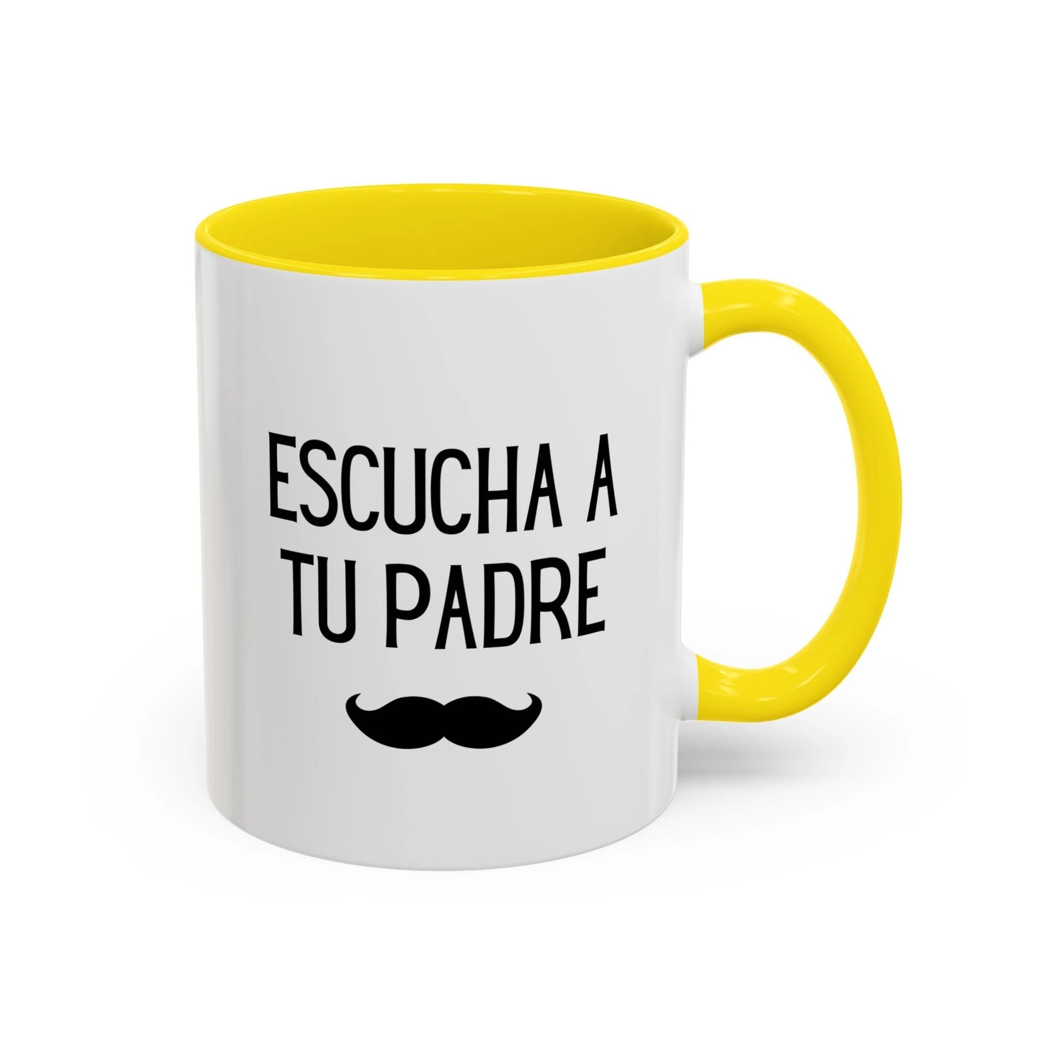 Escucha a tu padre Coffee Mug, Accent 11/15oz, Spanish quote mustache by Printify