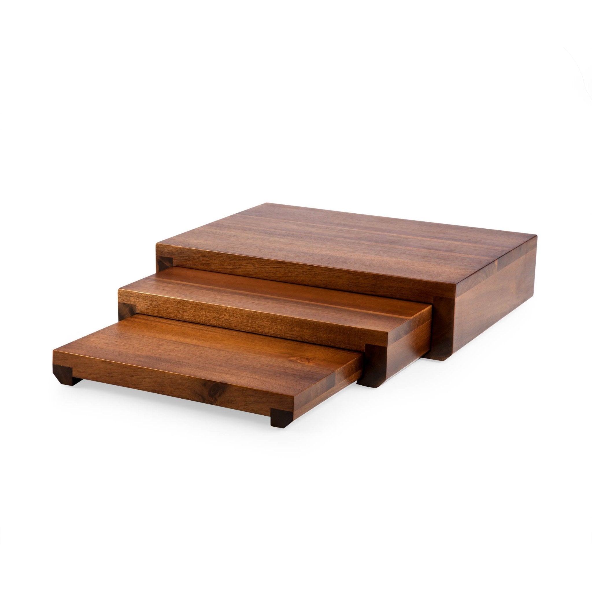 Etage Set Of 3 Acacia Serving Pedestals Core La Vie Bien Etage Set Of 3 Acacia Serving Pedestals