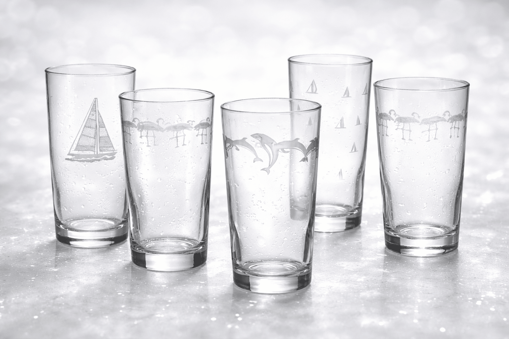 Etched Highball Glass – 15oz Dishes La Vie Bien Etched Highball Glass – 15oz