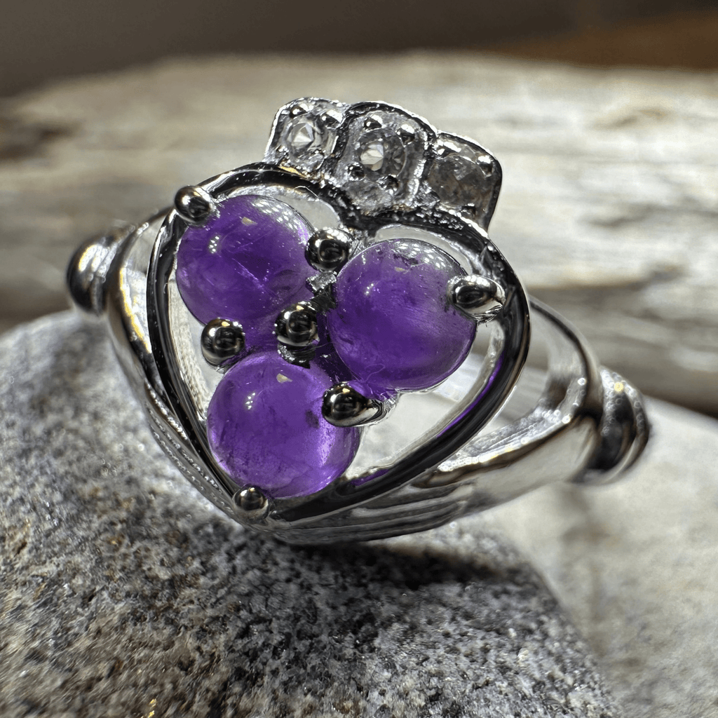 Eternity Amethyst Irish Claddagh Ring in Sterling Silver Ring La Vie Bien Eternity Amethyst Irish Claddagh Ring in Sterling Silver