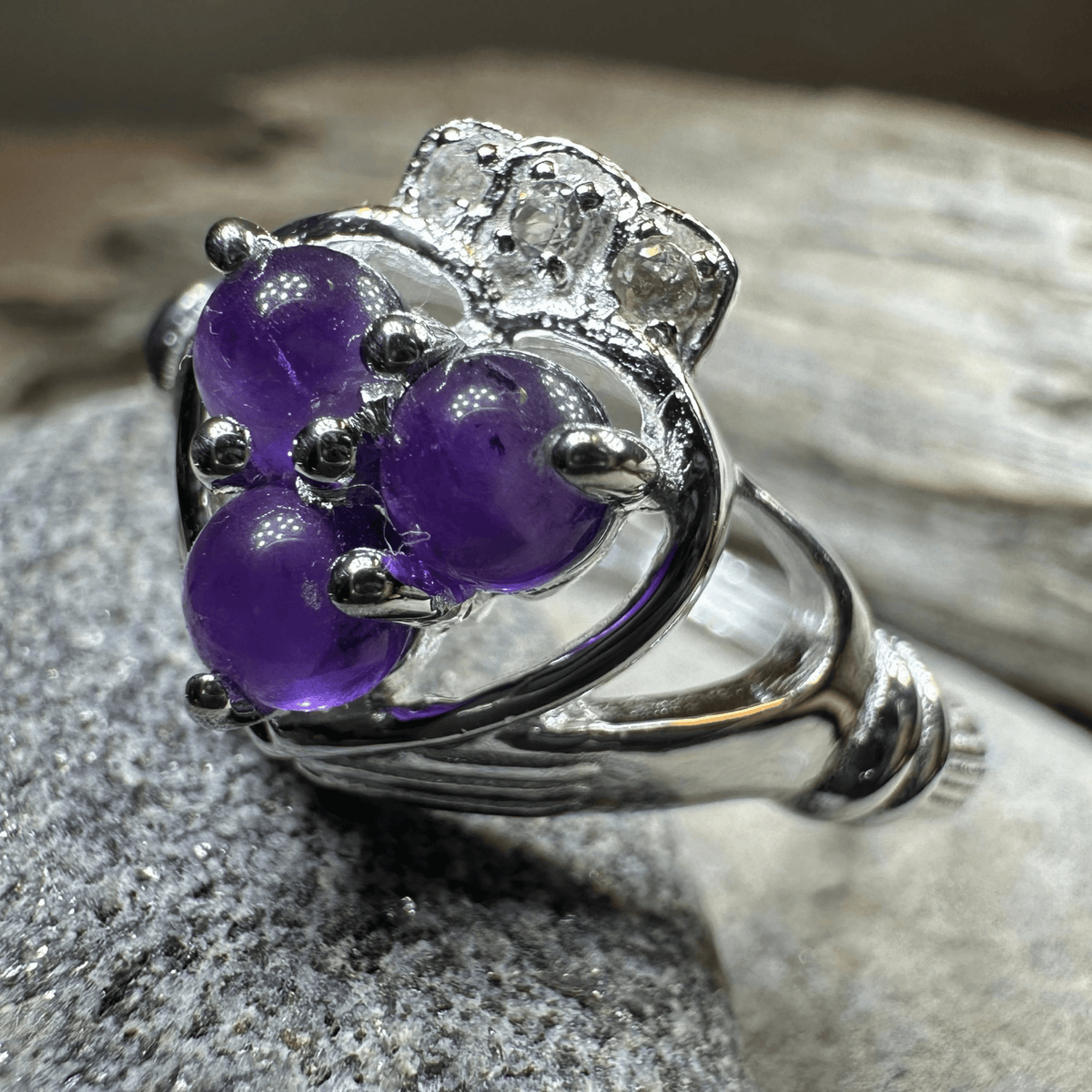 Eternity Amethyst Irish Claddagh Ring in Sterling Silver Ring La Vie Bien Eternity Amethyst Irish Claddagh Ring in Sterling Silver