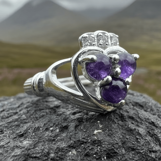 Eternity Amethyst Irish Claddagh Ring in Sterling Silver Ring La Vie Bien Eternity Amethyst Irish Claddagh Ring in Sterling Silver