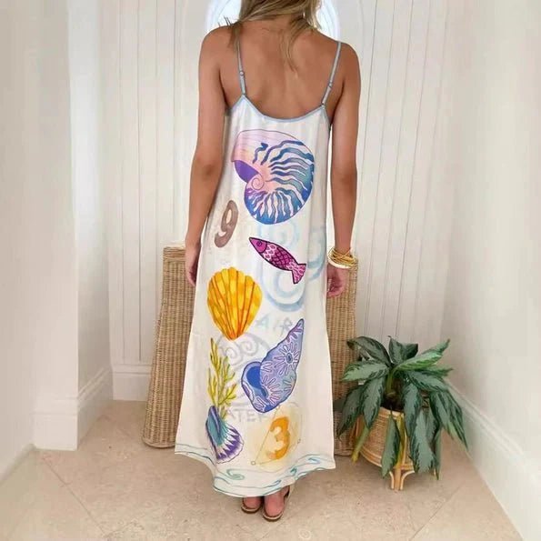Eurochic Satin Beach Dress with Sea Life Print – Coastal Vacation Vibes La Vie Bien Eurochic Satin Beach Dress with Sea Life Print – Coastal Vacation Vibes