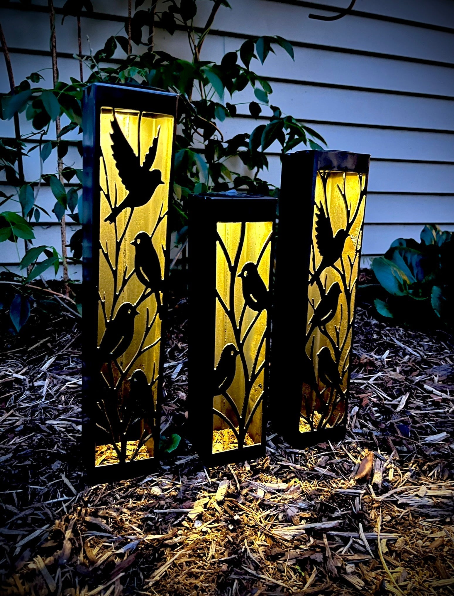 Evening Aviary Luminary Pillars w/ Solar Cap