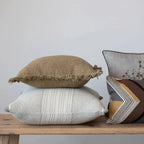 Everett Cotton Pillow Cover, Grey & Green Stripes by White Cliff Studio