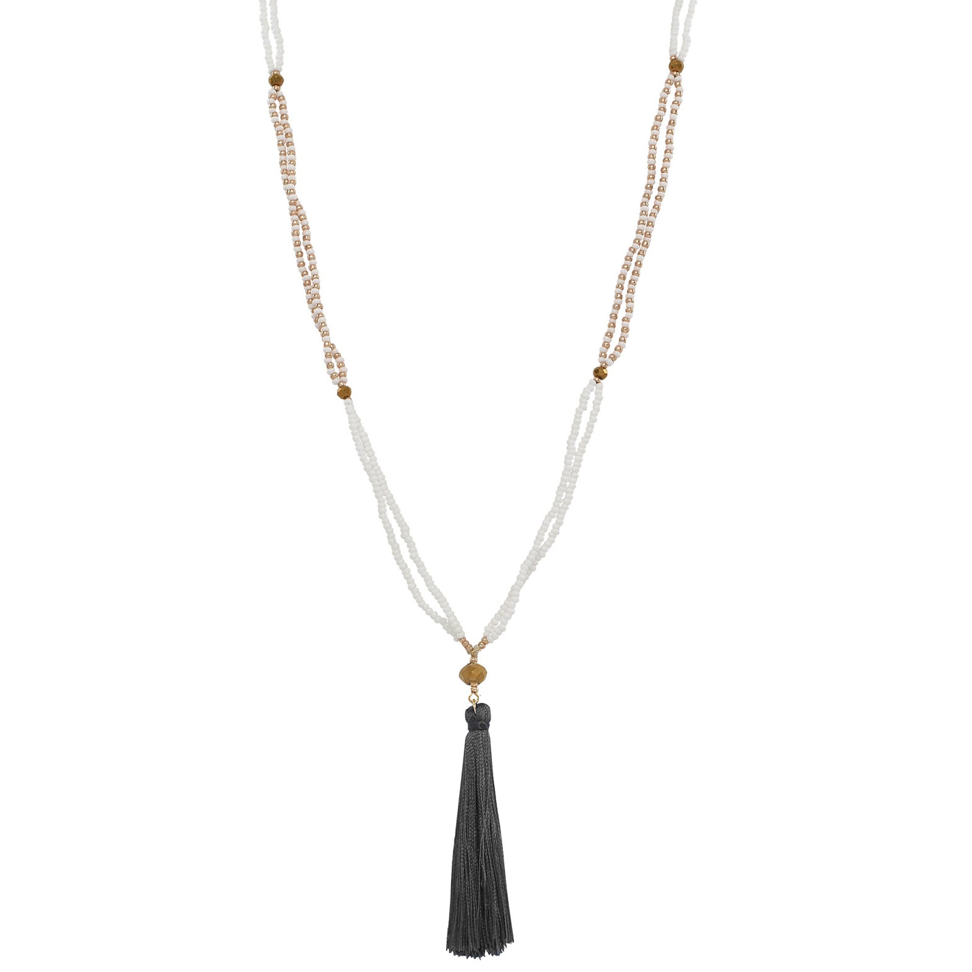 Everyday Basic Czech Glass Beads & Silk Tassel Necklace Necklaces - Fashion La Vie Bien Everyday Basic Czech Glass Beads & Silk Tassel Necklace
