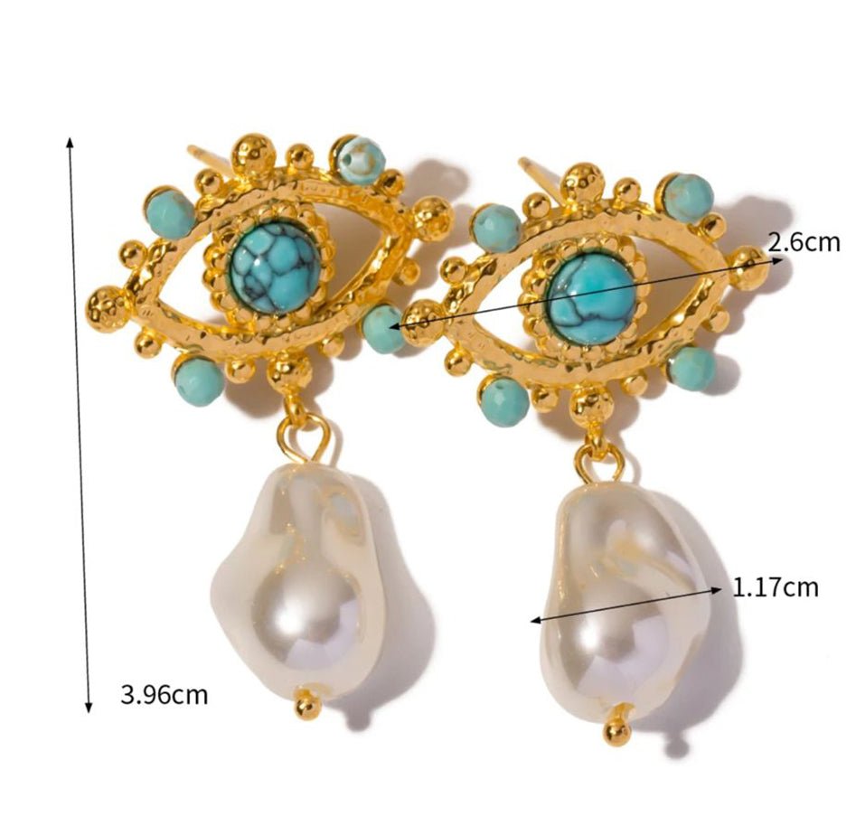 Evil Eye Earrings: Agate, Turquoise, Pearl Earrings La Vie Bien Evil Eye Earrings: Agate, Turquoise, Pearl