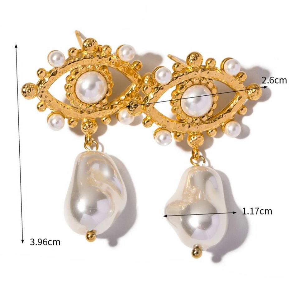 Evil Eye Earrings: Agate, Turquoise, Pearl Earrings La Vie Bien Evil Eye Earrings: Agate, Turquoise, Pearl