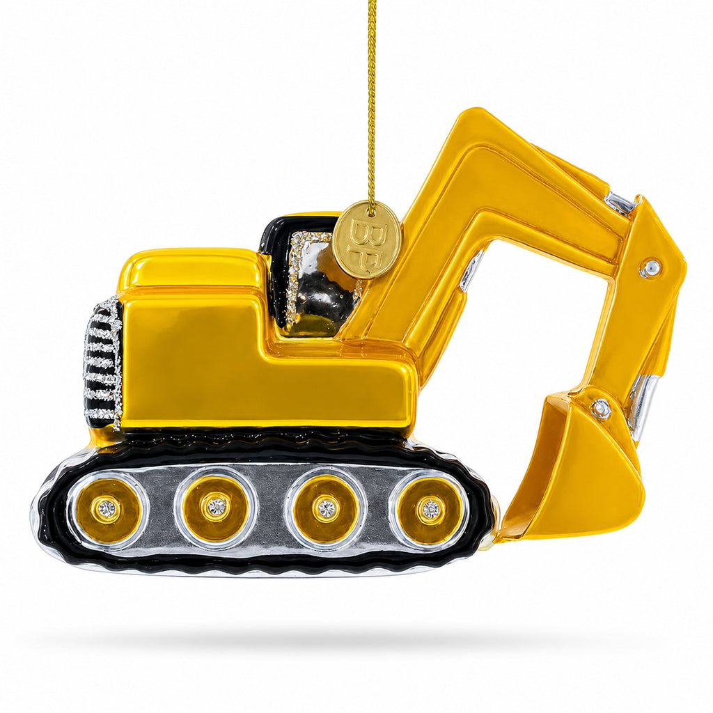 Excavator Construction Vehicle with Working Arm Glass Christmas Ornament Christmas Ornaments > Transportation La Vie Bien Excavator Construction Vehicle with Working Arm Glass Christmas Ornament