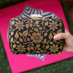 Exclusive Black Clutch with Golden Floral Design Clutch La Vie Bien Exclusive Black Clutch with Golden Floral Design