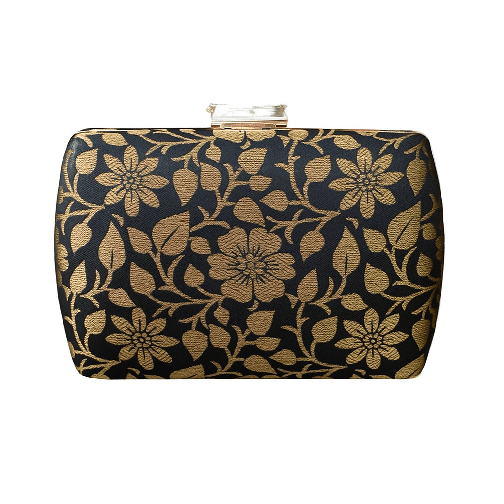 Exclusive Black Clutch with Golden Floral Design Clutch La Vie Bien Exclusive Black Clutch with Golden Floral Design