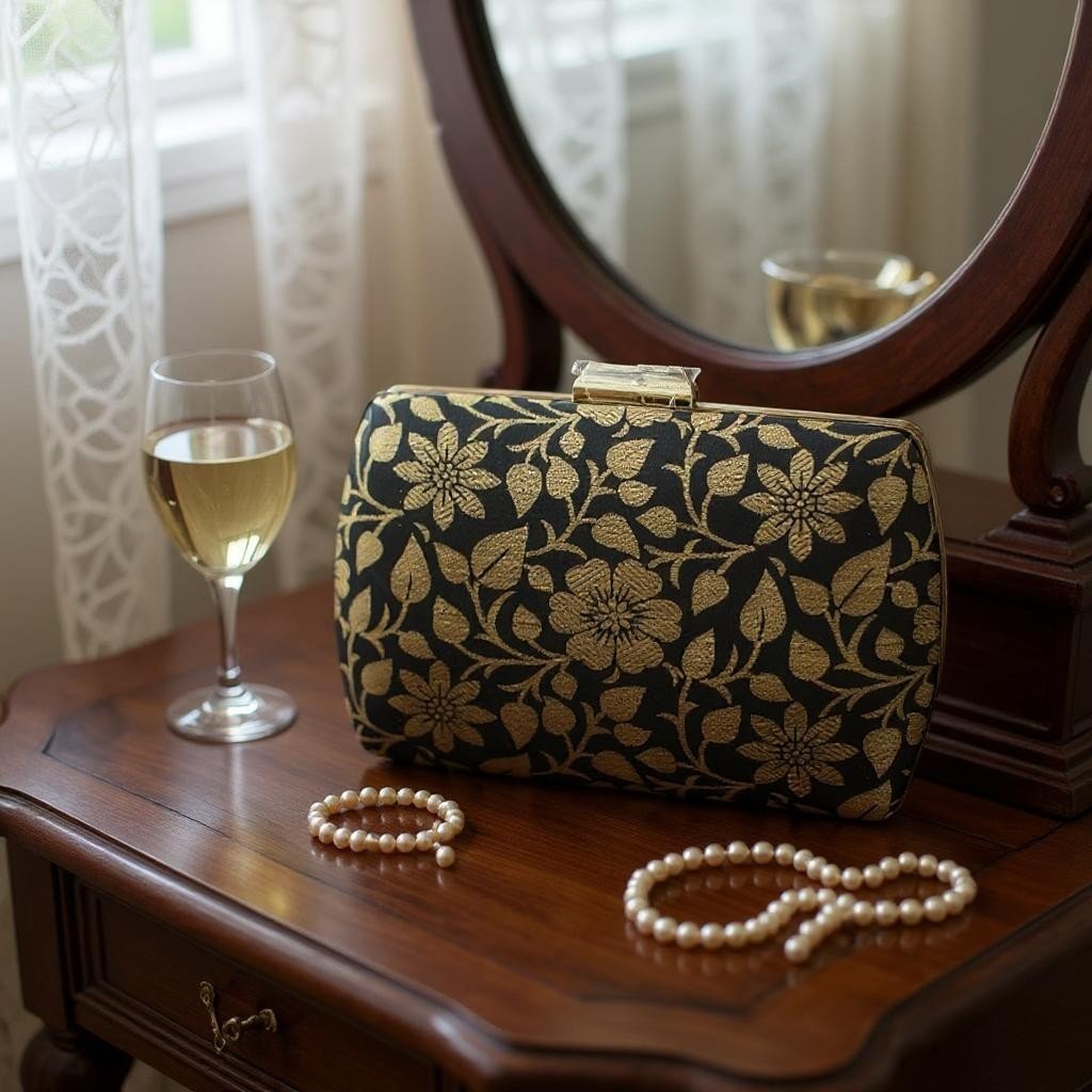 Exclusive Black Clutch with Golden Floral Design Clutch La Vie Bien Exclusive Black Clutch with Golden Floral Design