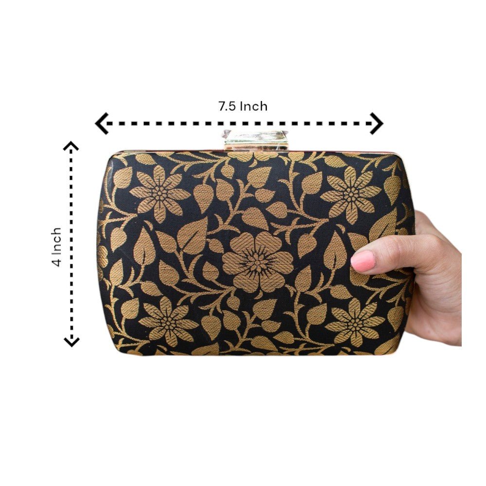 Exclusive Black Clutch with Golden Floral Design Clutch La Vie Bien Exclusive Black Clutch with Golden Floral Design