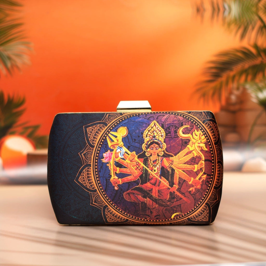 Exclusive Box Clutch with Maa Durga Portrait Clutch La Vie Bien Exclusive Box Clutch with Maa Durga Portrait