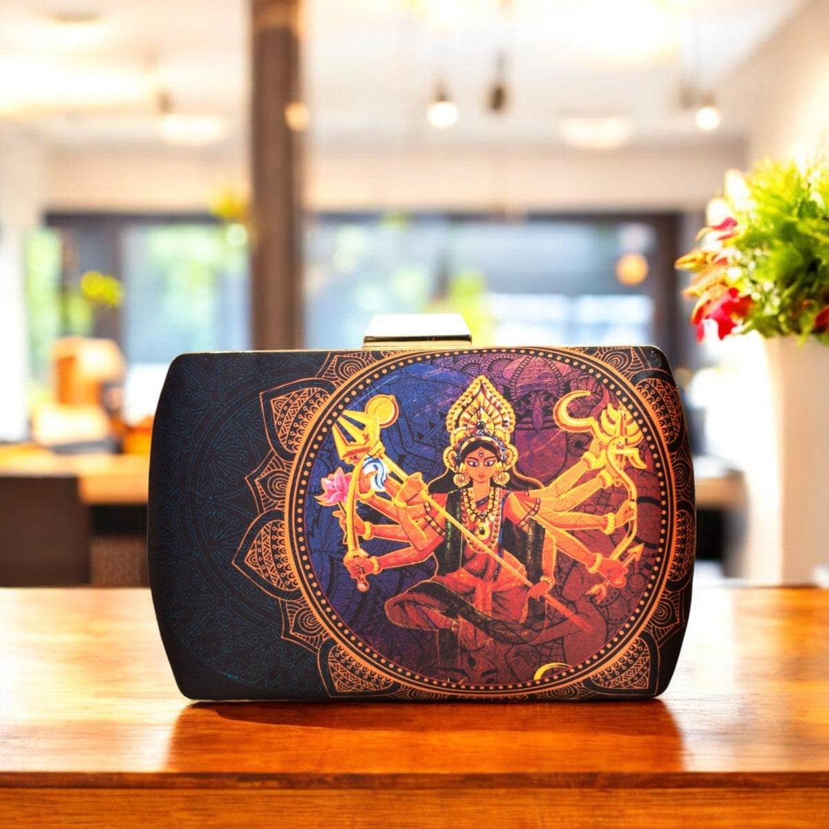 Exclusive Box Clutch with Maa Durga Portrait Clutch La Vie Bien Exclusive Box Clutch with Maa Durga Portrait