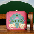 Exclusive Box Clutch with Pichawai & Calf Print Clutch La Vie Bien Exclusive Box Clutch with Pichawai & Calf Print