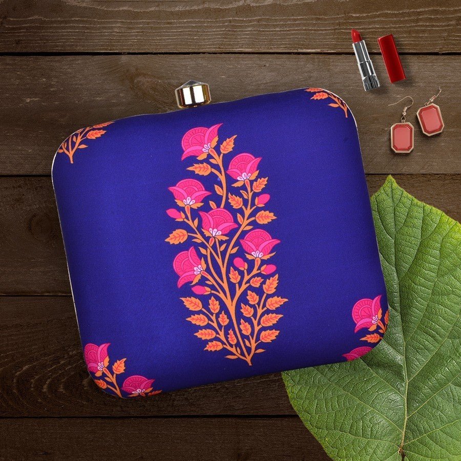 Exclusive Box Clutch with Pink Flower Print Clutch La Vie Bien Exclusive Box Clutch with Pink Flower Print