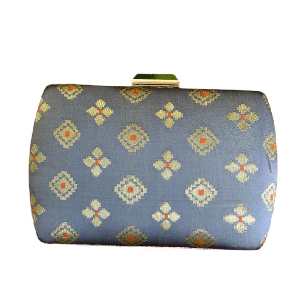 Exclusive Gray Clutch with Golden Zari Butti Design Clutch La Vie Bien Exclusive Gray Clutch with Golden Zari Butti Design