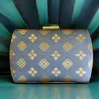 Exclusive Gray Clutch with Golden Zari Butti Design Clutch La Vie Bien Exclusive Gray Clutch with Golden Zari Butti Design