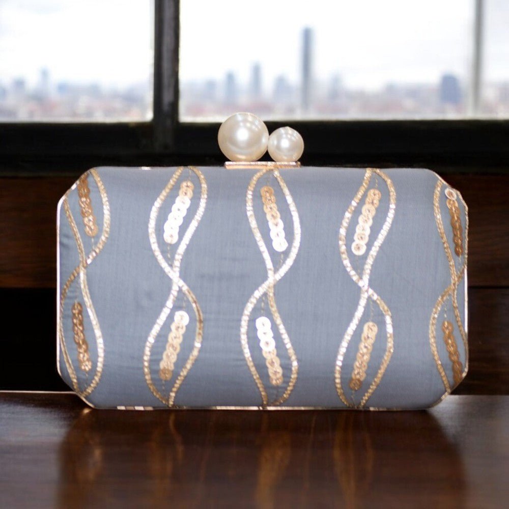 Exclusive Gray Clutch with Sequence Work Clutch La Vie Bien Exclusive Gray Clutch with Sequence Work