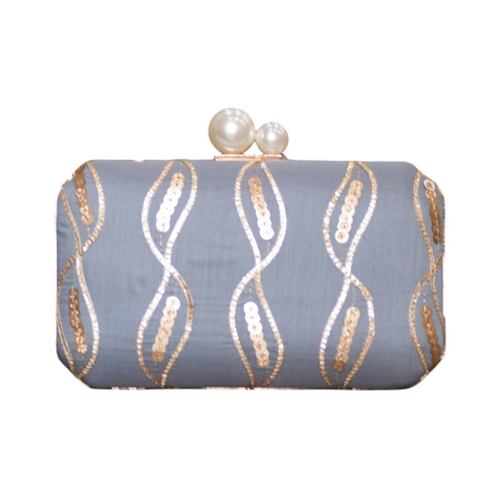 Exclusive Gray Clutch with Sequence Work Clutch La Vie Bien Exclusive Gray Clutch with Sequence Work
