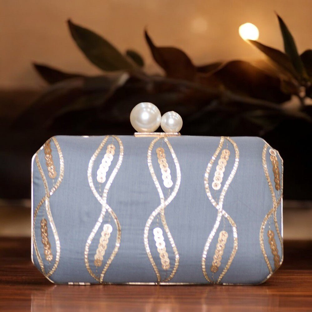 Exclusive Gray Clutch with Sequence Work Clutch La Vie Bien Exclusive Gray Clutch with Sequence Work