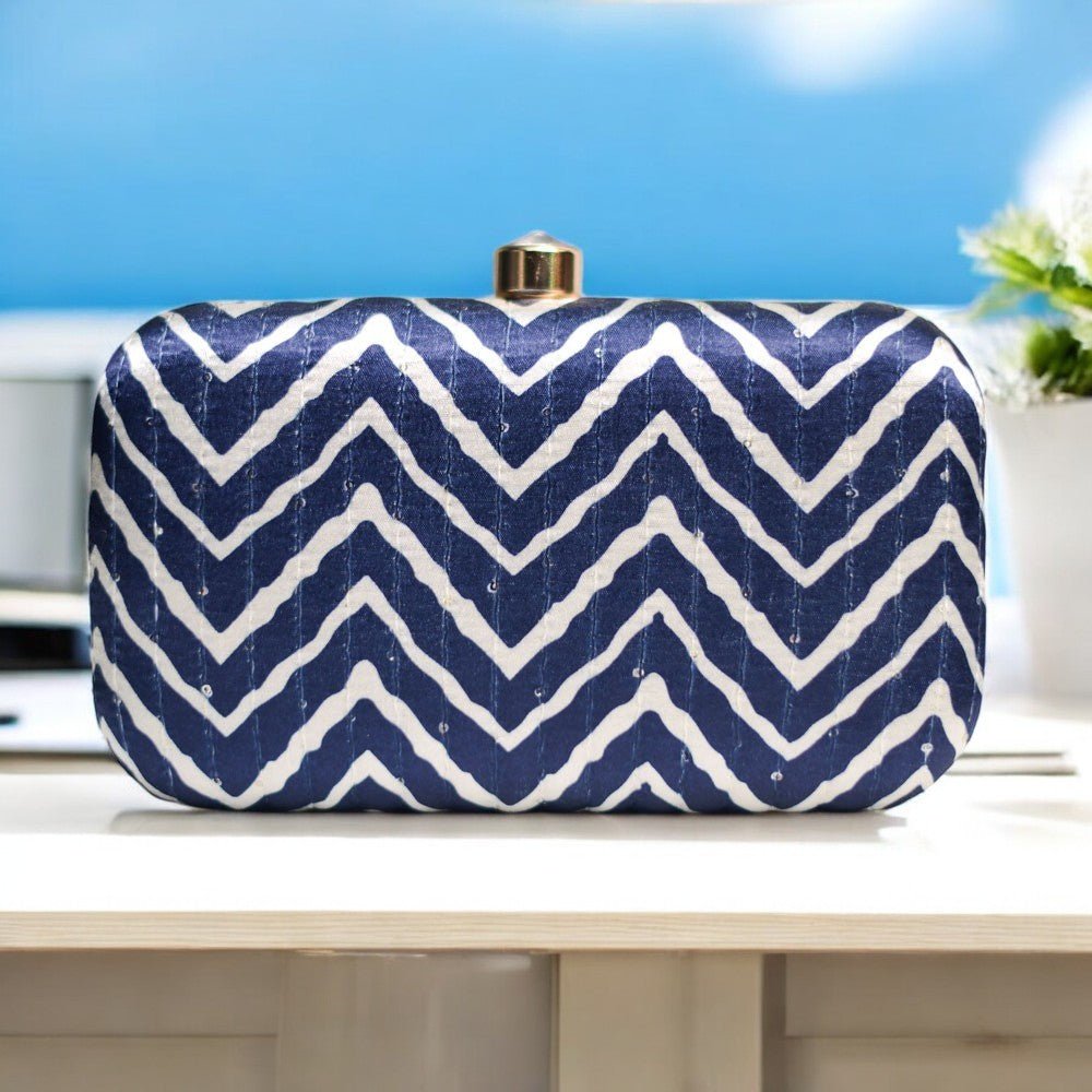 Exclusive Navy Blue Lehriya Print Clutch Clutch La Vie Bien Exclusive Navy Blue Lehriya Print Clutch