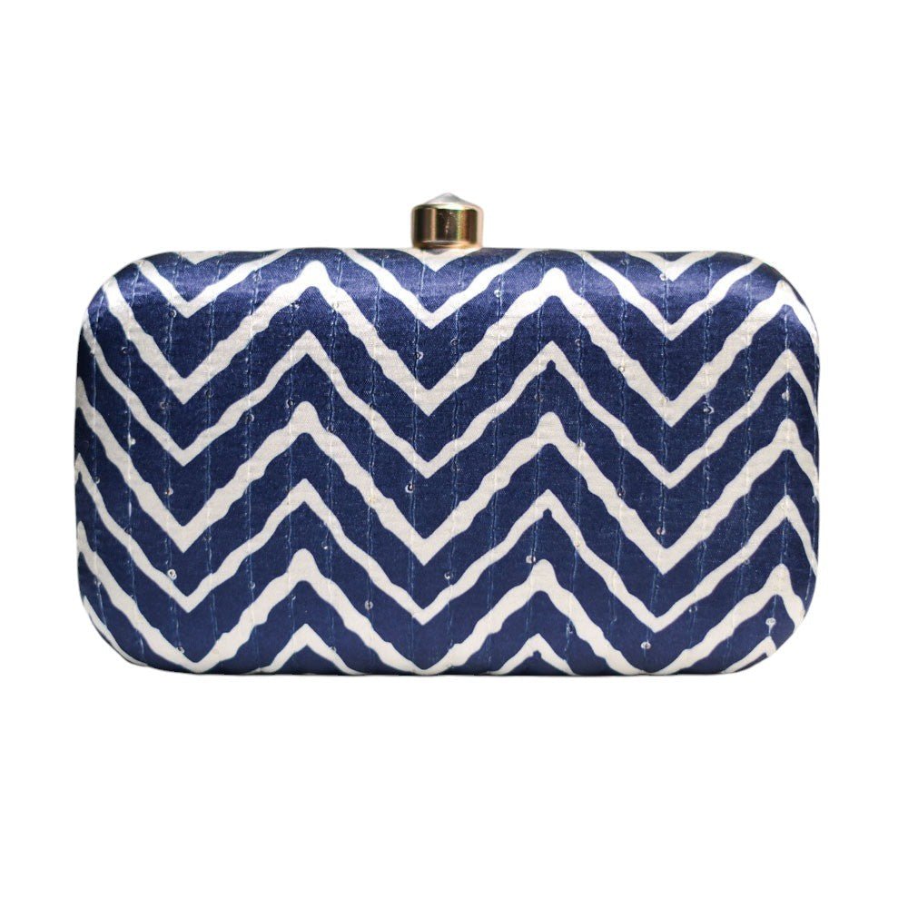 Exclusive Navy Blue Lehriya Print Clutch Clutch La Vie Bien Exclusive Navy Blue Lehriya Print Clutch