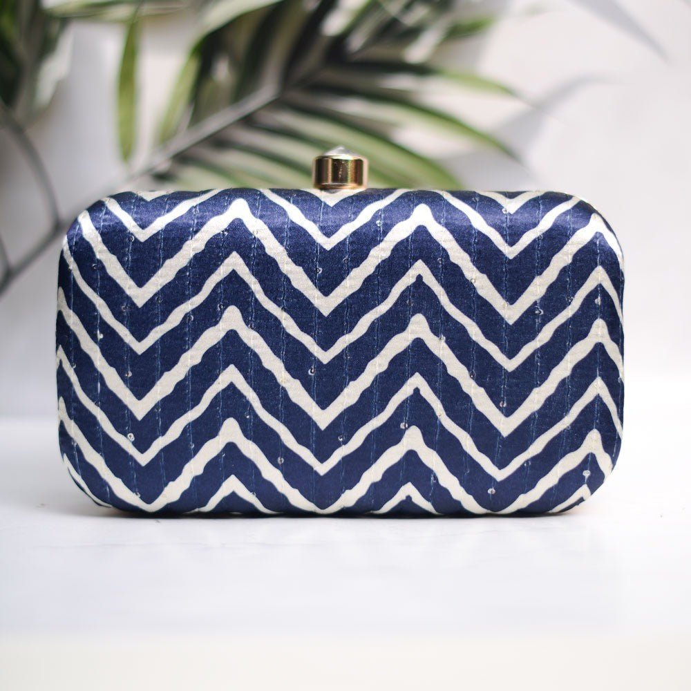 Exclusive Navy Blue Lehriya Print Clutch Clutch La Vie Bien Exclusive Navy Blue Lehriya Print Clutch