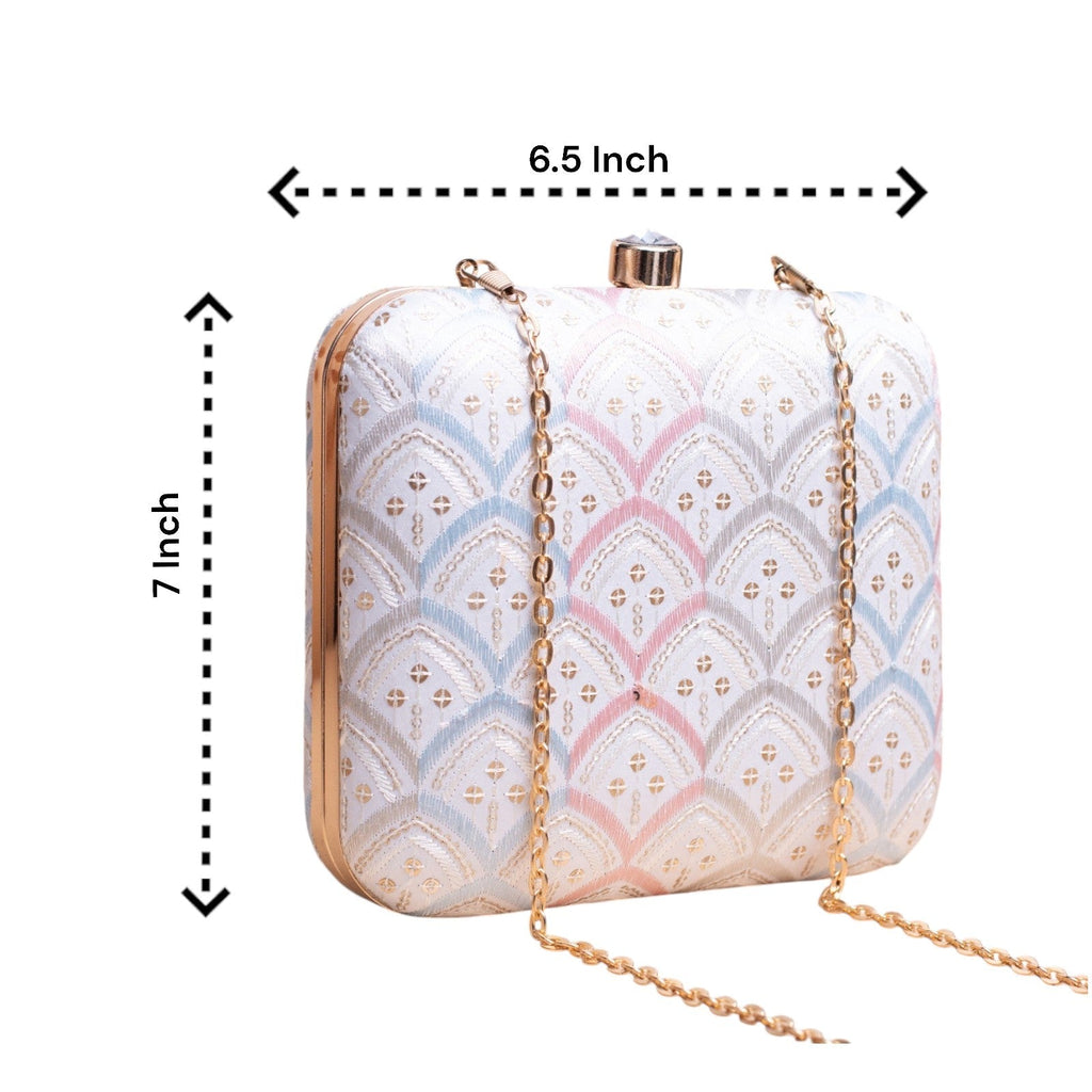 Exclusive White Chikankari Box Clutch Clutch La Vie Bien Exclusive White Chikankari Box Clutch