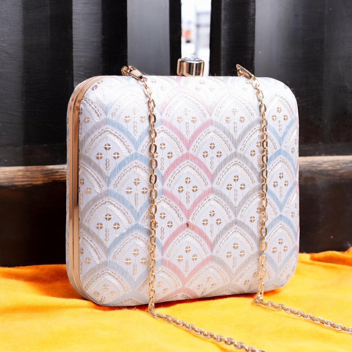 Exclusive White Chikankari Box Clutch Clutch La Vie Bien Exclusive White Chikankari Box Clutch