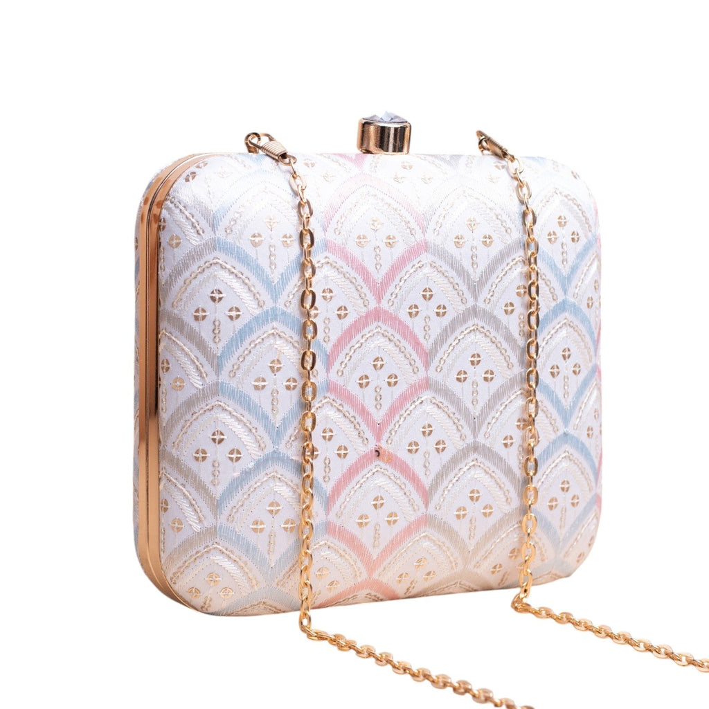 Exclusive White Chikankari Box Clutch Clutch La Vie Bien Exclusive White Chikankari Box Clutch