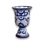XL Talavera Planter | Hand-Painted Blue Pedestal Flower Pot