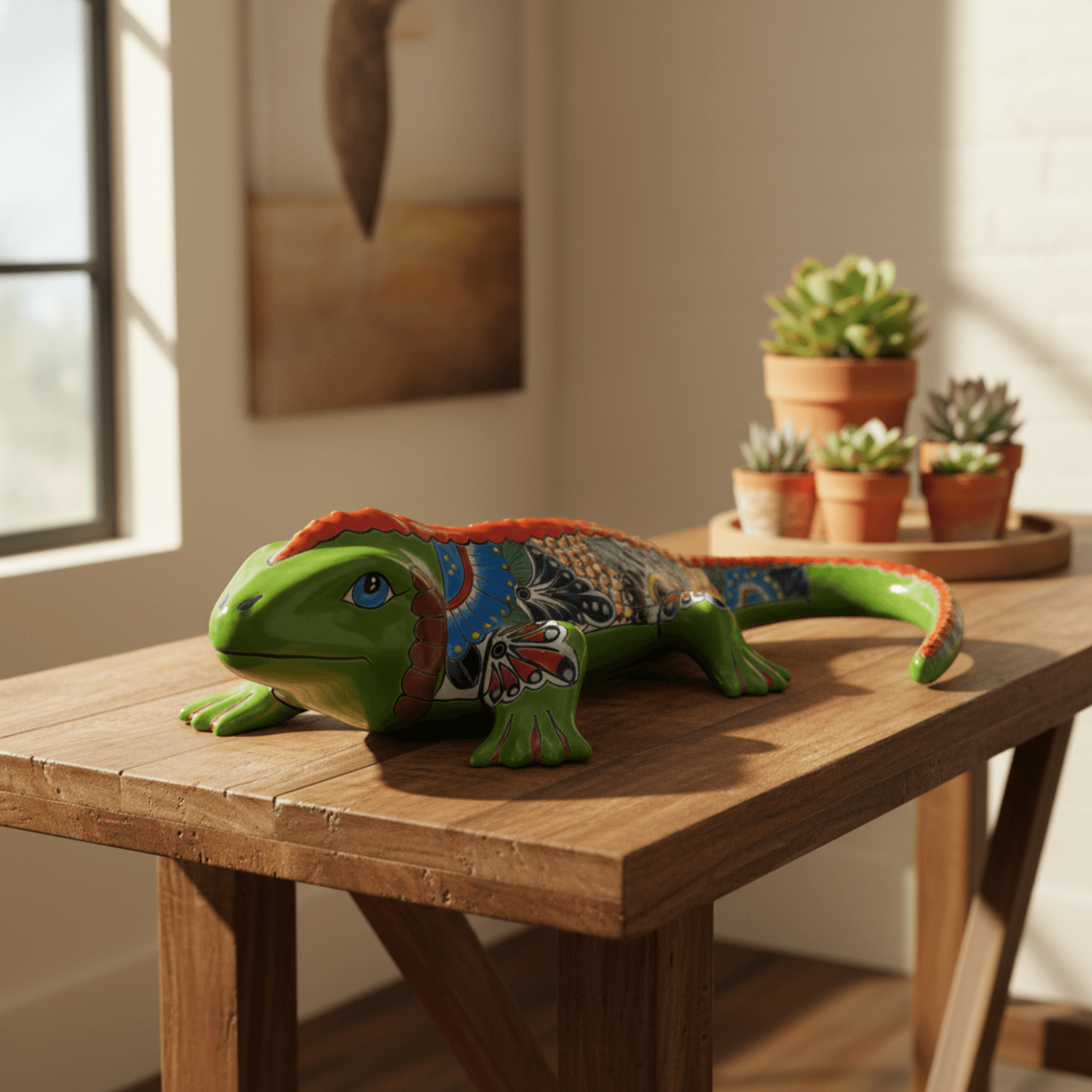 XL Talavera Iguana Statue | Hand-Painted Mexican Ceramic Art