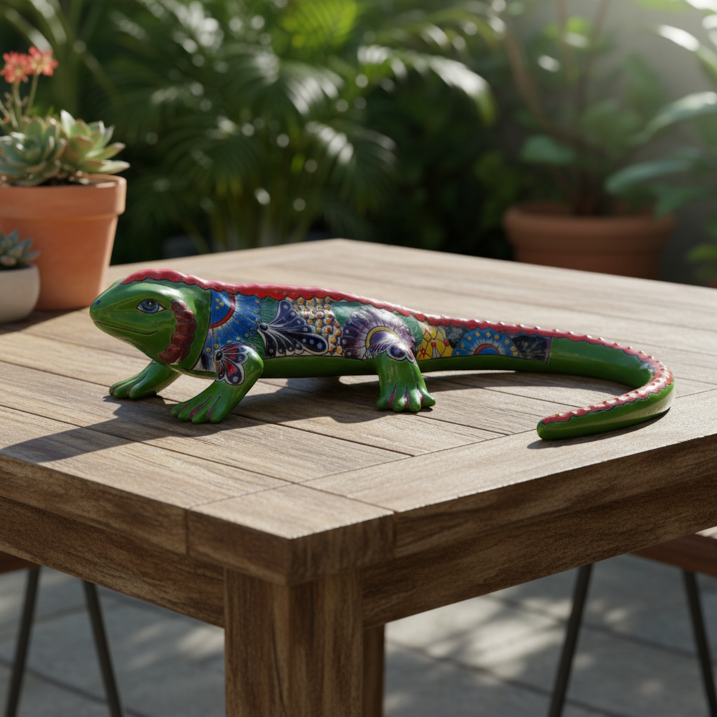 XL Talavera Iguana Statue | Hand-Painted Mexican Ceramic Art