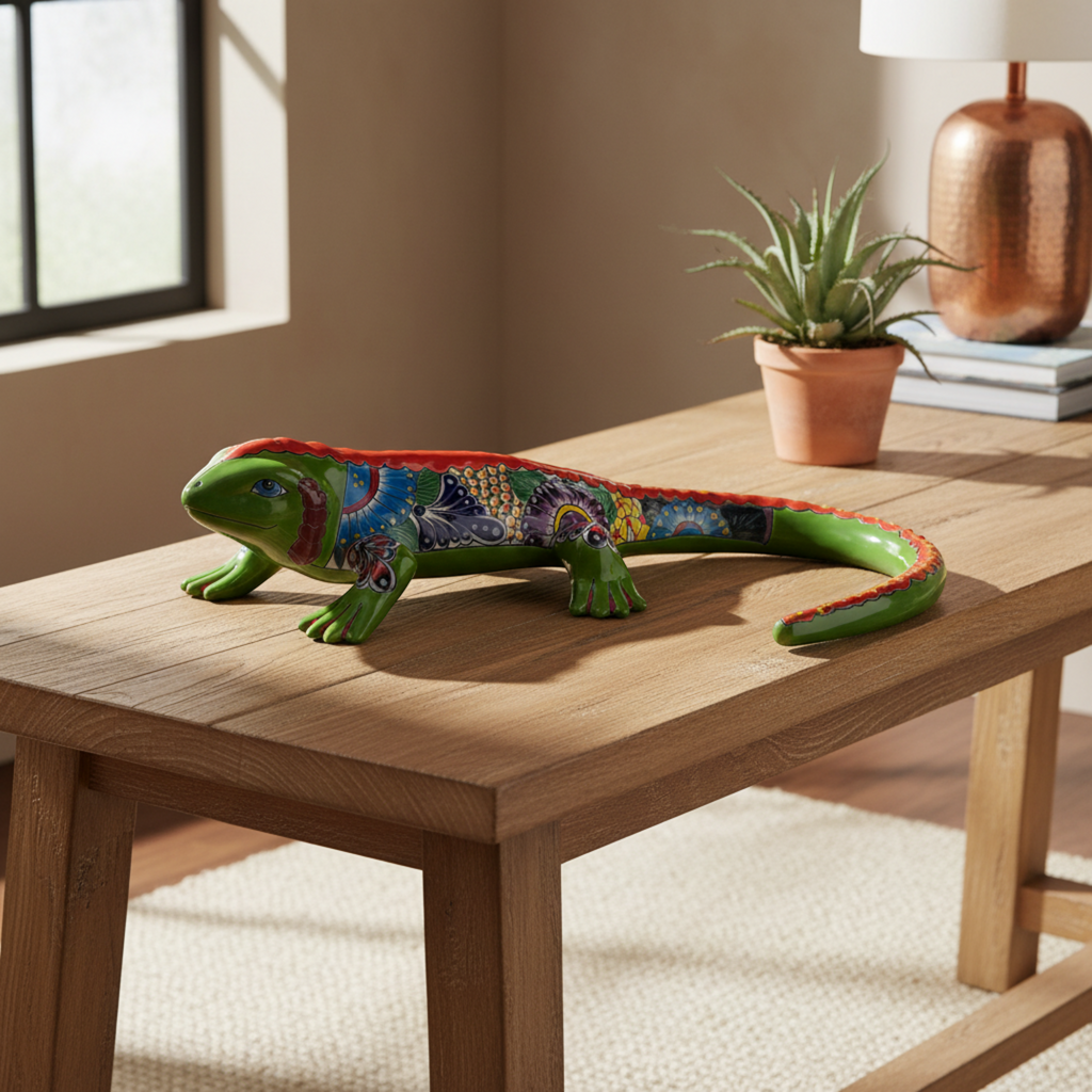 XL Talavera Iguana Statue | Hand-Painted Mexican Ceramic Art