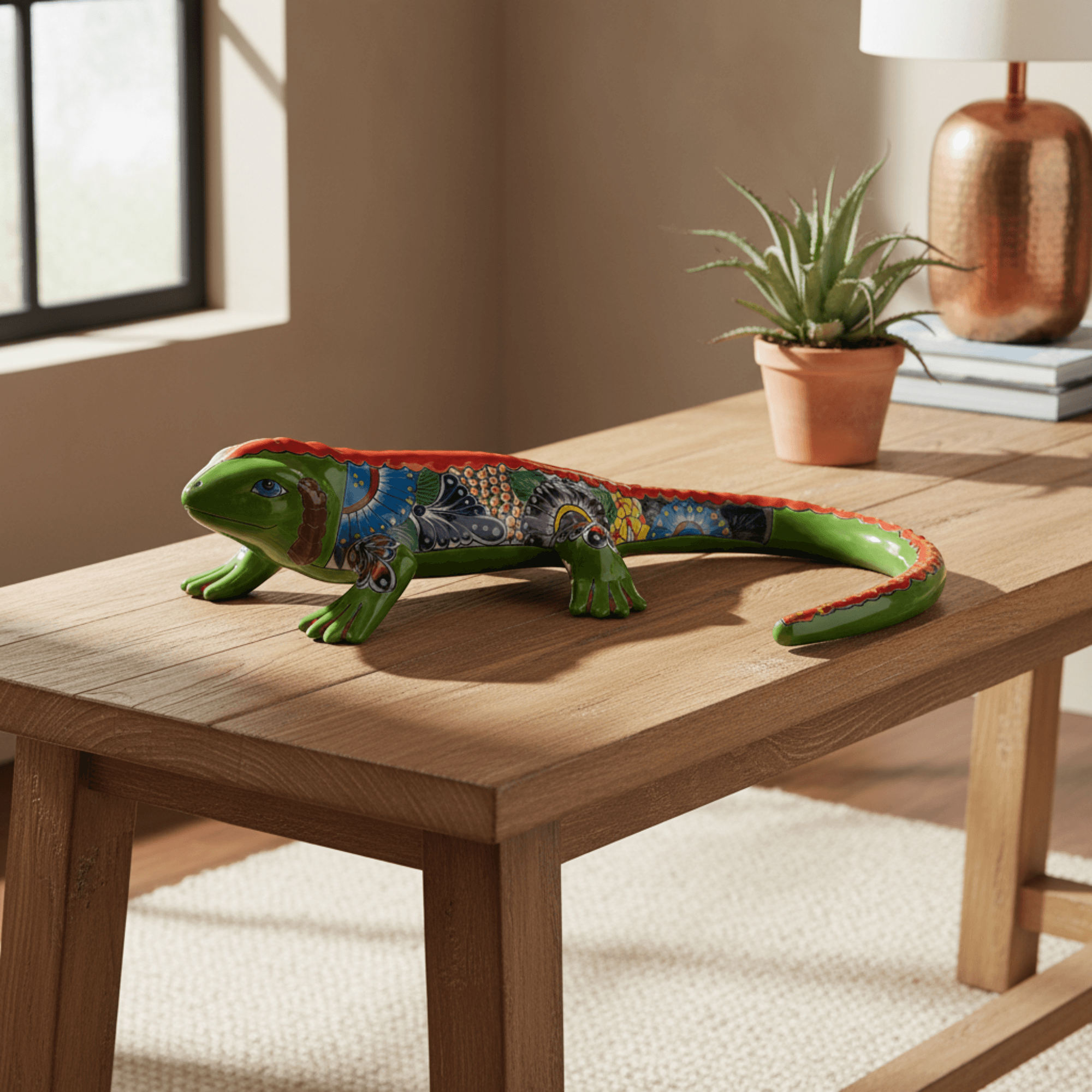 XL Talavera Iguana Statue | Hand-Painted Mexican Ceramic Art