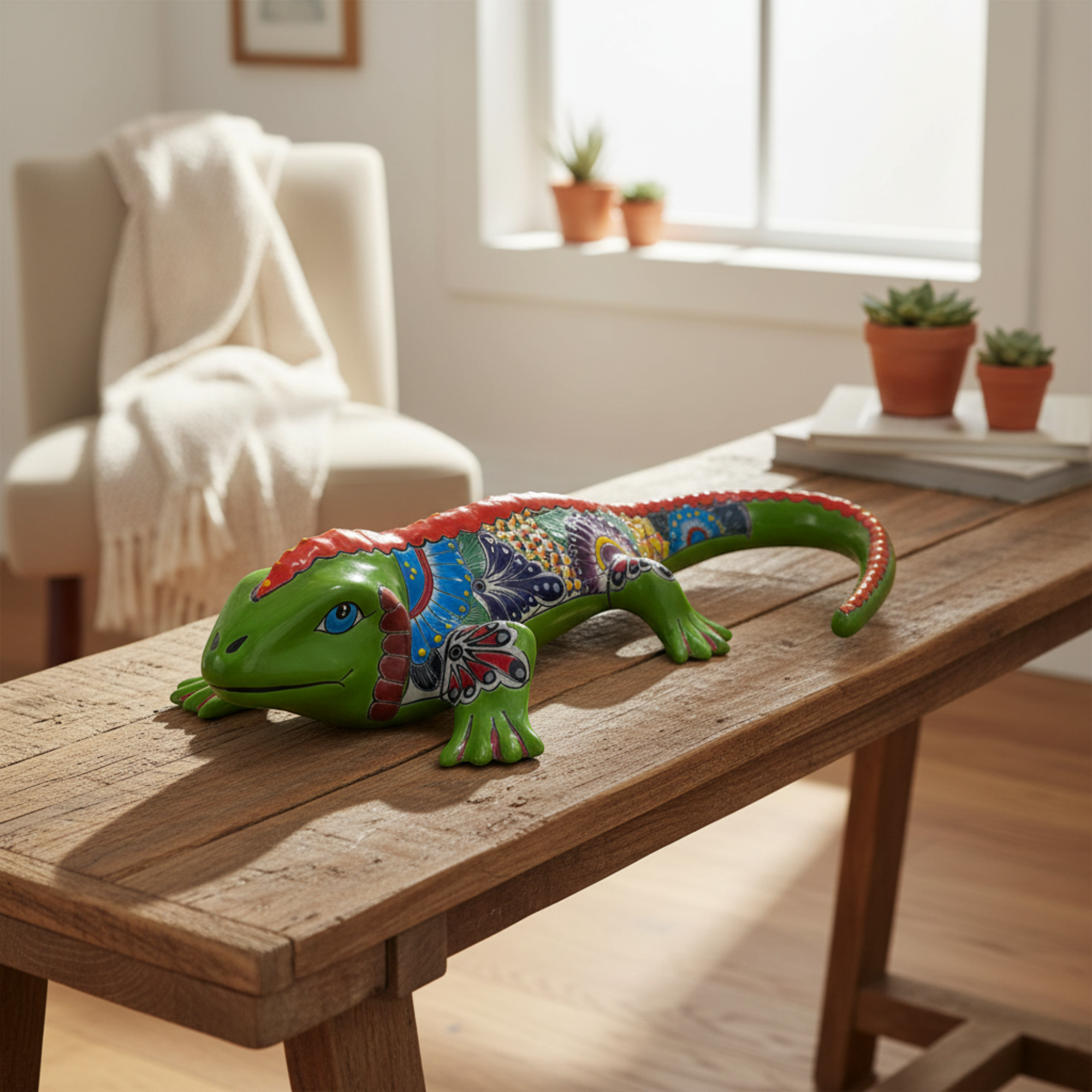XL Talavera Iguana Statue | Hand-Painted Mexican Ceramic Art