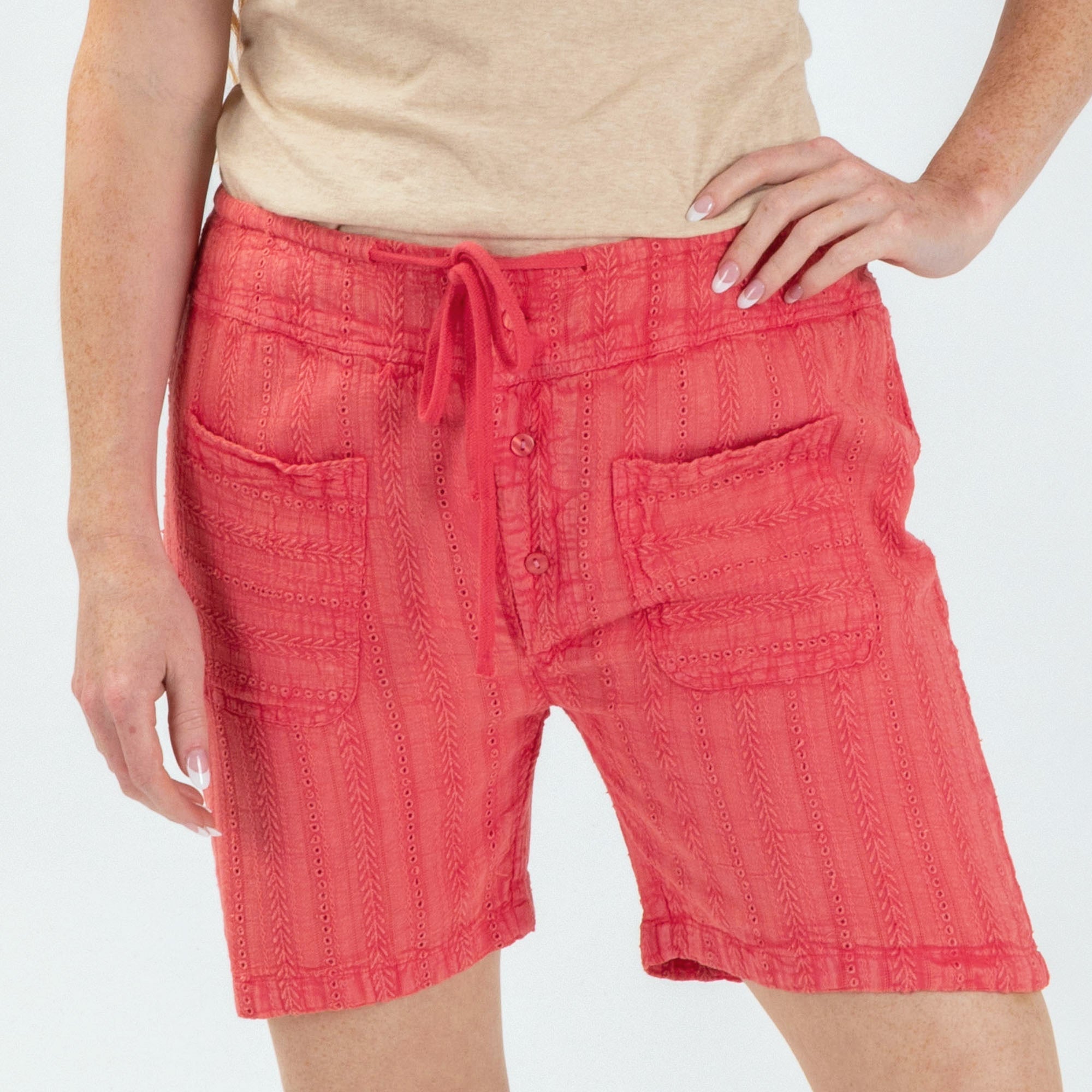 Eyelet Embroidered Relaxed Shorts Shorts La Vie Bien Eyelet Embroidered Relaxed Shorts