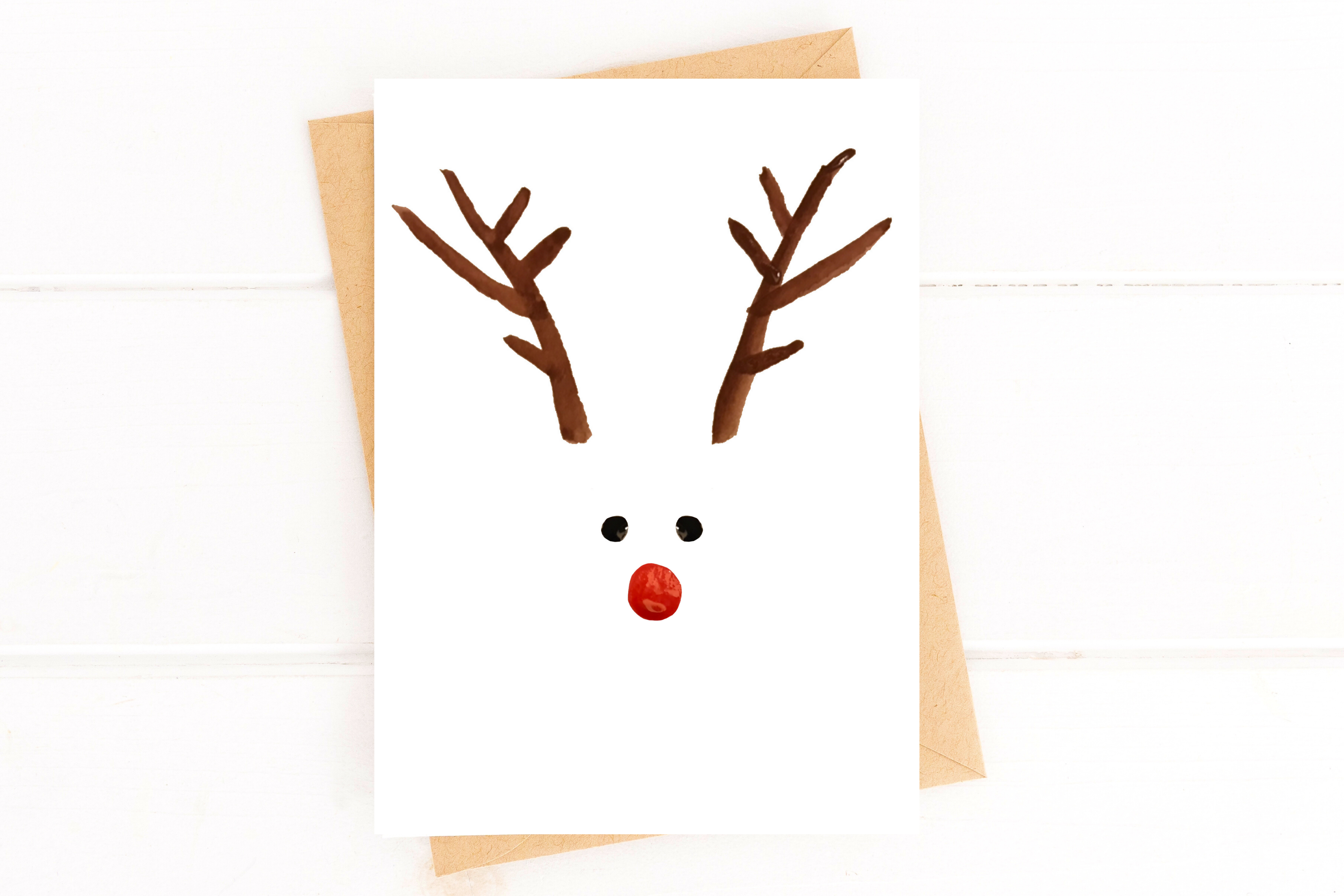 Christmas Reindeer Card – Minimalist Watercolor Holiday Greeting by Five Dot Post