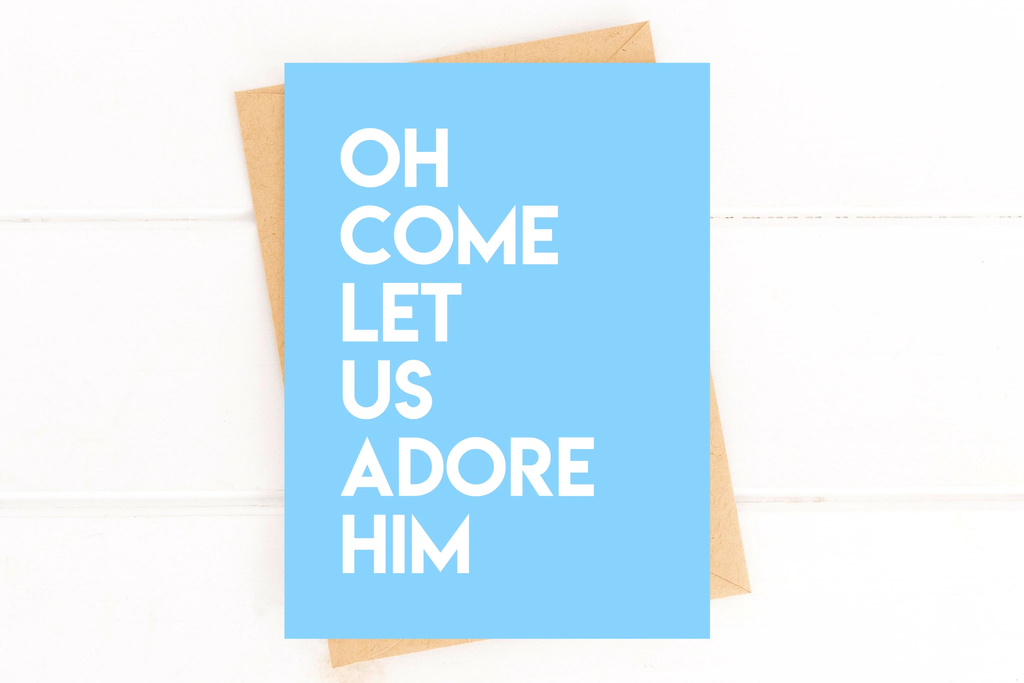 Oh Come Let Us Adore Him Modern Religious Christmas Card by Five Dot Post
