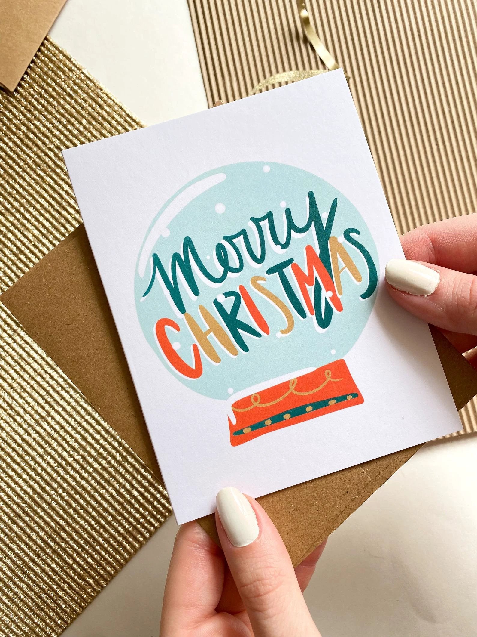 Merry Christmas Snow Globe Card Cute Christmas Card by Five Dot Post